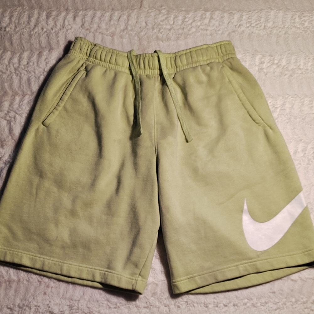 Nike Men's Light Green Fleece Athletic Shorts with White Swoosh